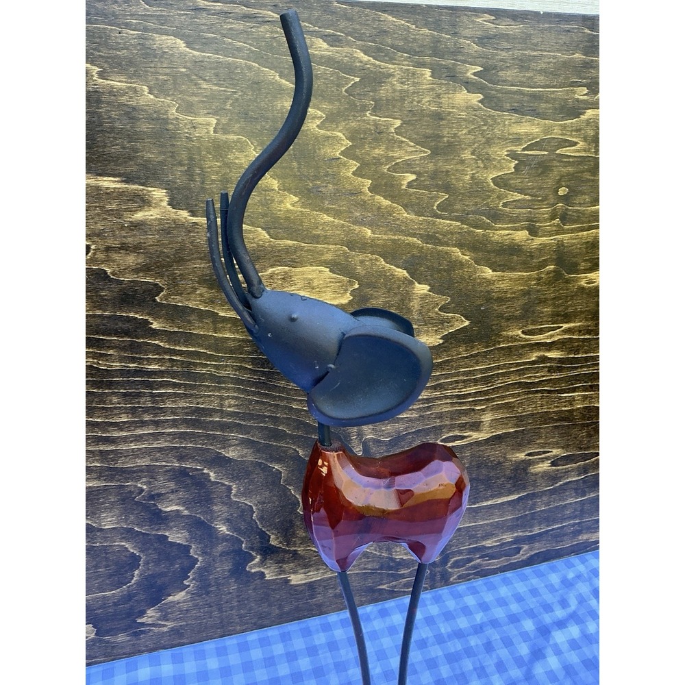 Vtg Elephant Wood & Metal Sculpture MCM Art Deco Art Sleek‎ Figurine Mid Century - Picture 3 of 6